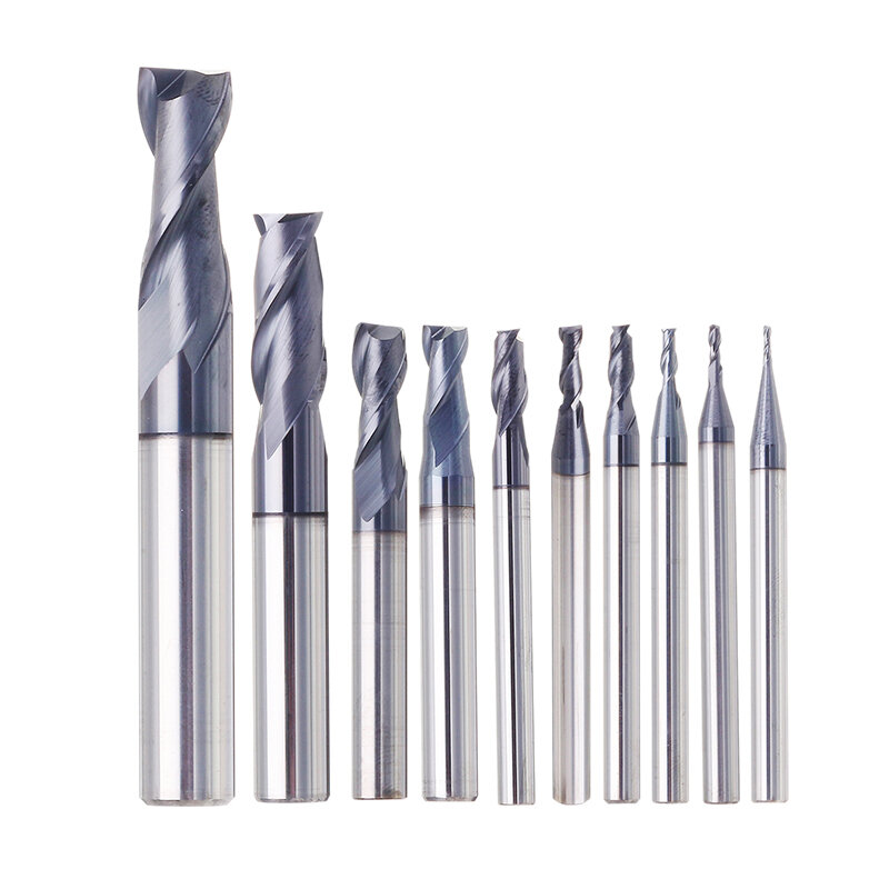 Drillpro 1-10mm HRC55 TiAlN 2 Flutes End Mill Cutter Tungsten Carbide Milling Cutter CNC Tool
