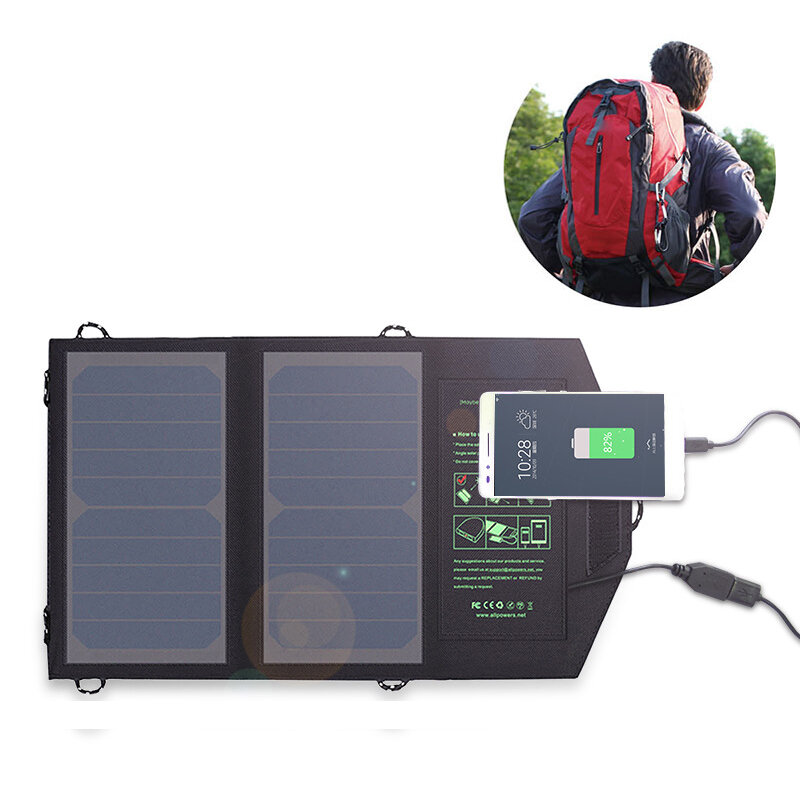 لوحة شمسية محمولة قابلة للطي ALLPOWERS ZDB 5V 10W شاحن شمسي بطارية شمسية للهاتف للمشي لمسافات طويلة والتخييم في الهواء الطلق