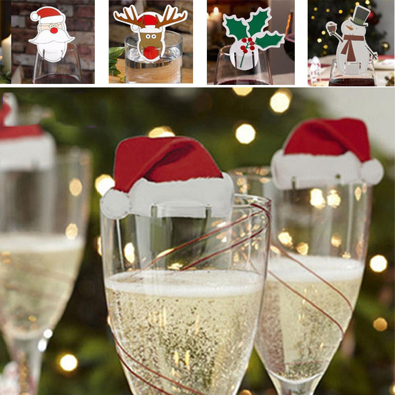 Kerstmis 10 stuks Tafelplekkaarten Champagne Wijnglas Caps Kerstvakantie Feest Decoraties