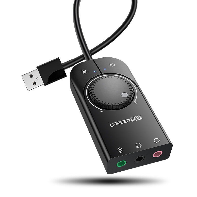 Ugreen USB-audio-interface 3,5 mm microfoon Audio-adapter Geluidskaart Externe geluidskaart voor lap