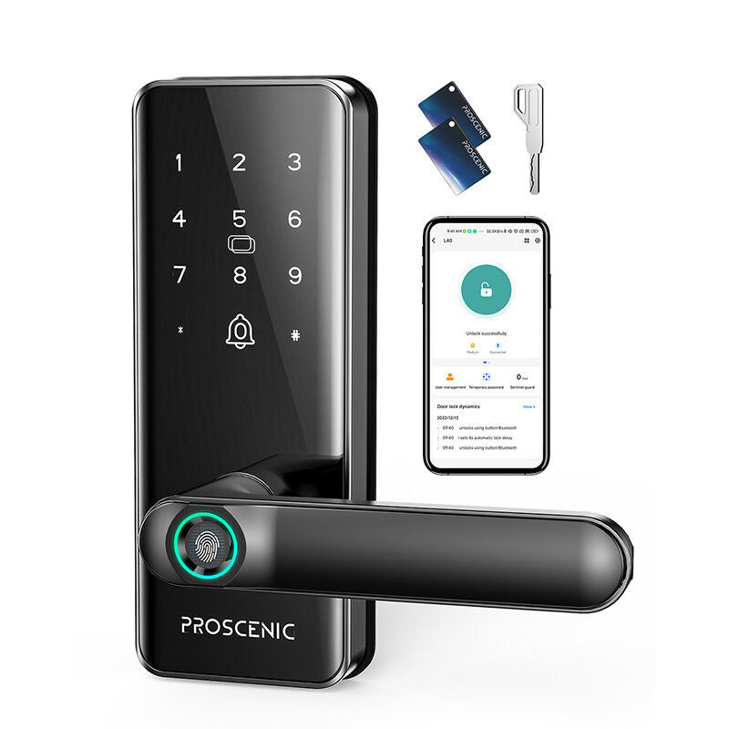 

[US Direct] Proscenic L40 Smart Door bluetooth Lock Fingerprint/APP Password Key IC Card Unlock Intelligent Anti-theft D