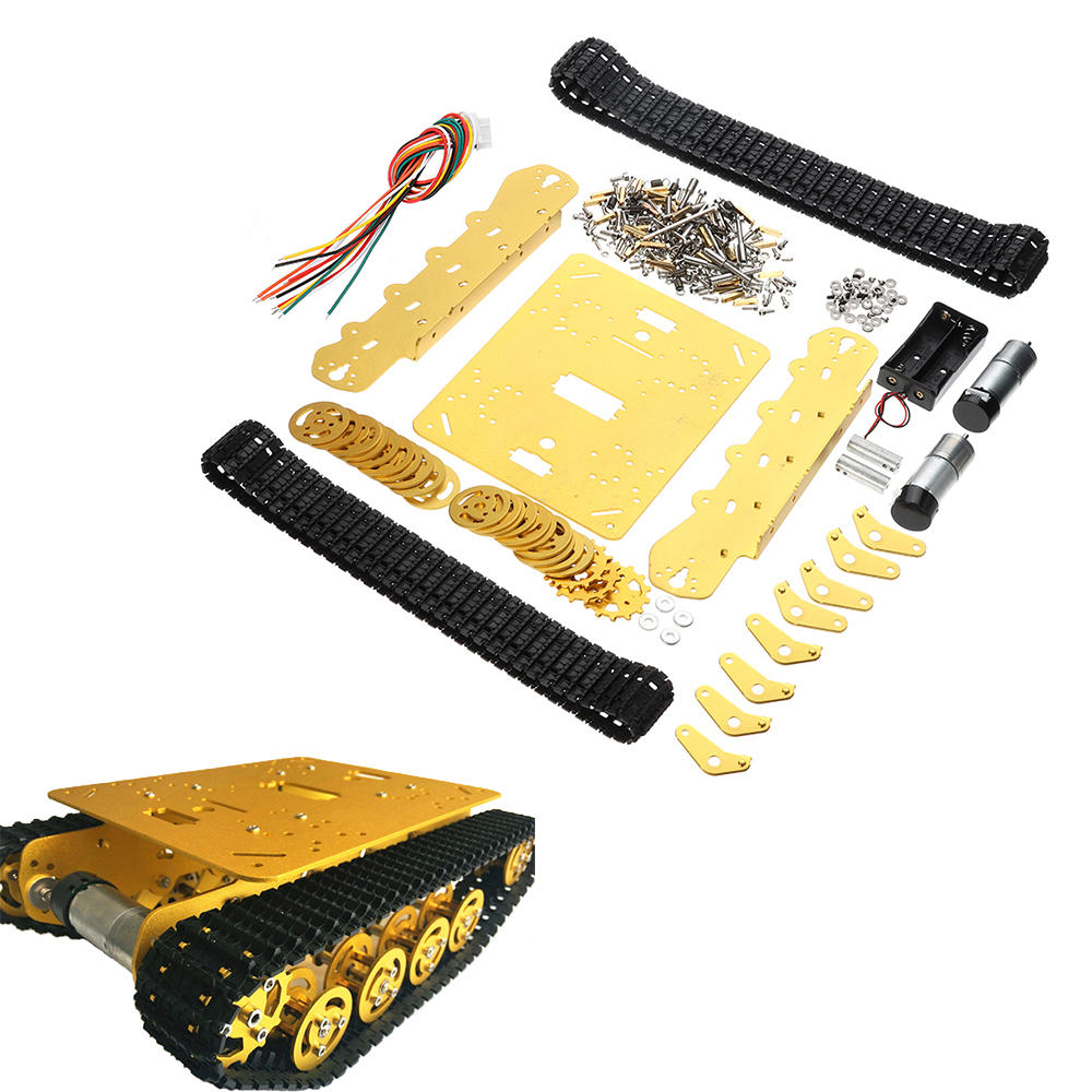 

Intelligent Shock Absorption Metal Robot Tank Chassis Car Kit Golden Color/Dual Motor
