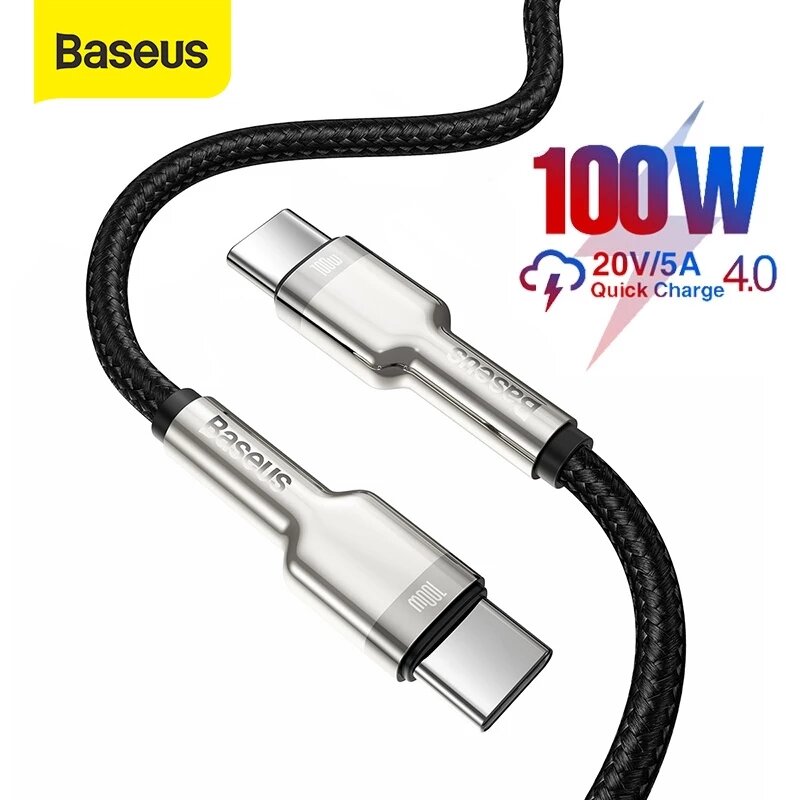 

Baseus Cafule All-metal 100W USB-C to USB-C PD Cable Power Delivery Fast Charging Data Transfer Cord 1m Long for Samsung