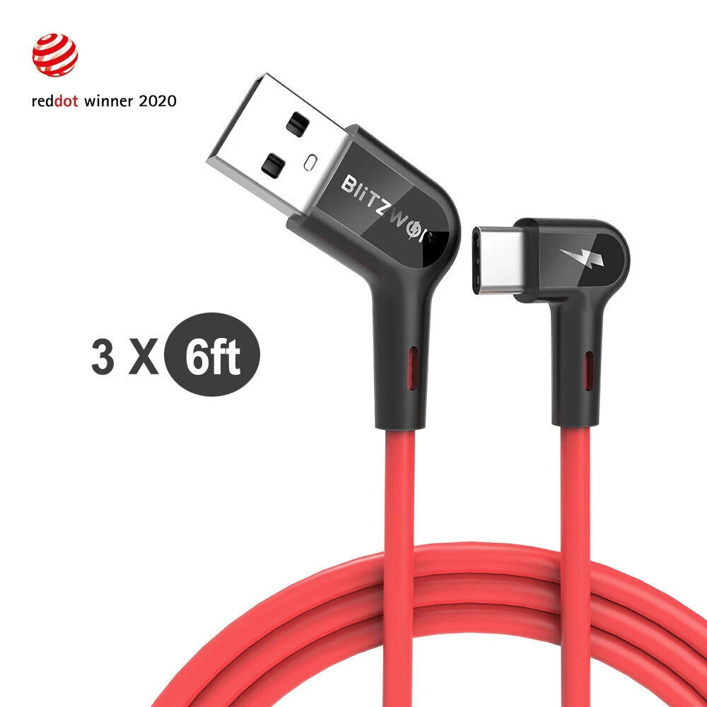 best price,3x,blitzwolf,bw,ac1,3a,angle,type,c,cable,1.8m,eu,coupon,price,discount