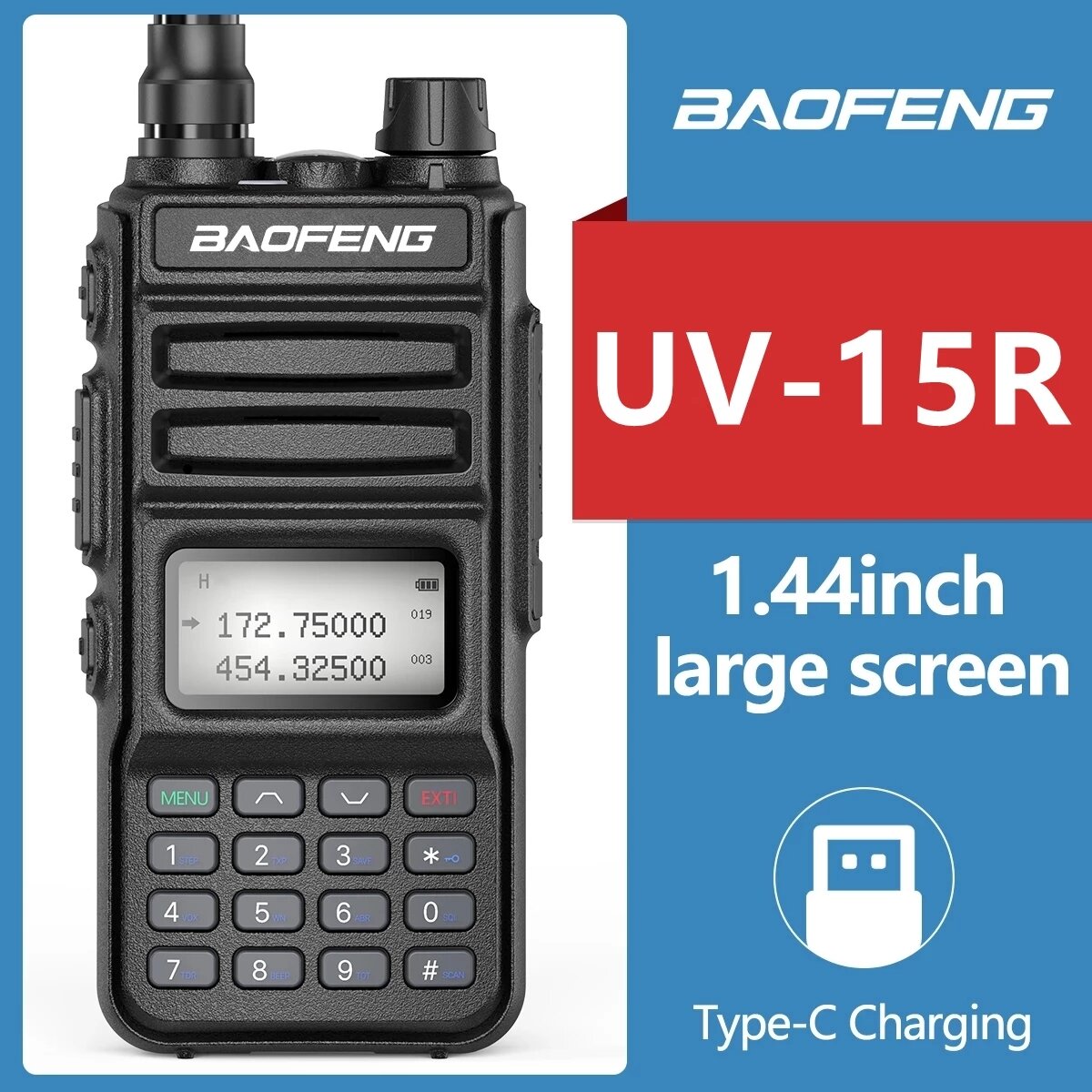 2022 Baofeng UV-15R Walkie Talkie 10W High Power 999 Kanalen Dual Band UHF VHF-radio Zender USB Char