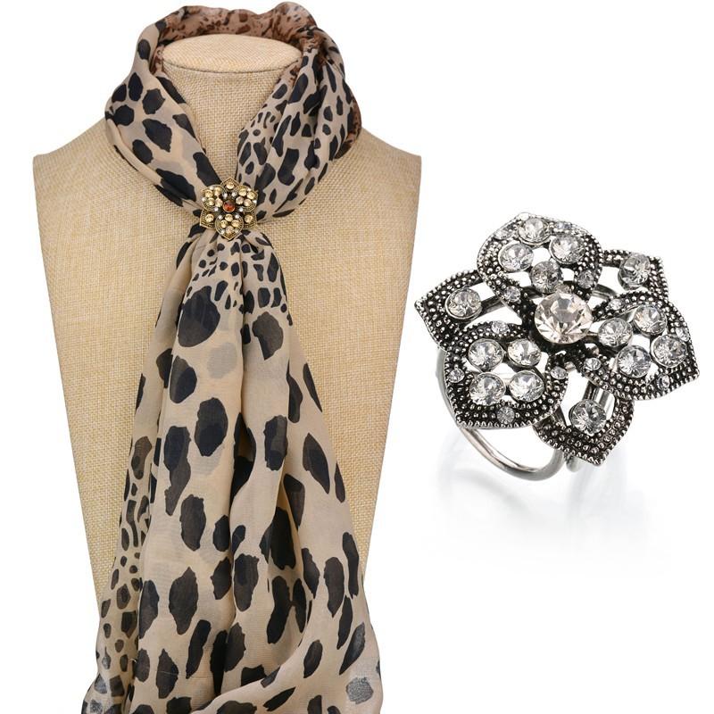 Wijnoogst antiek goud zilver sjaal gesp Rhinestone bloem omslagdoek broche voor vrouwen