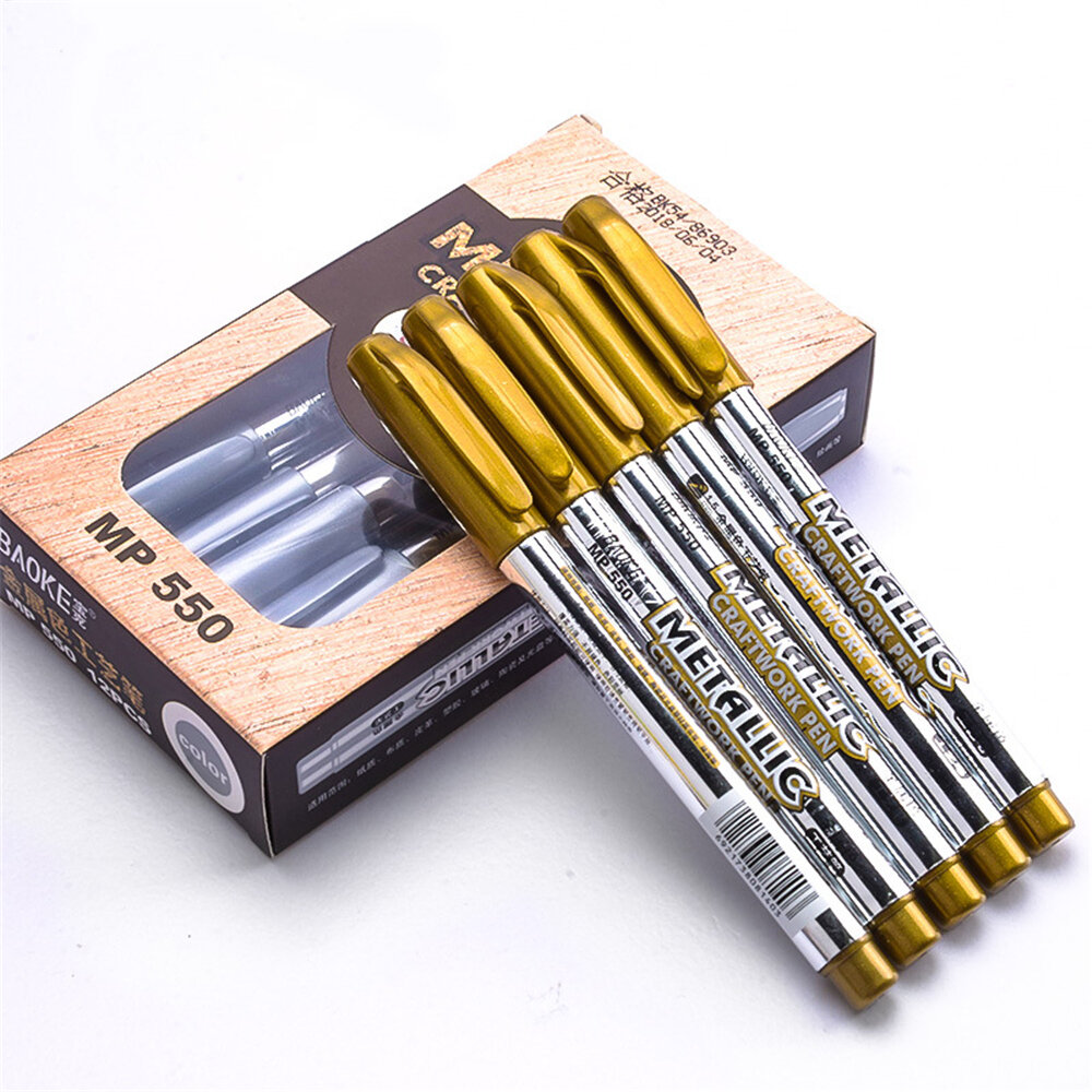 BAOKE MP550 12 stks Metallic Craftwork Marker Set 1.5mm Gouden Zilver Kleur Graffiti Marker Voor Shc