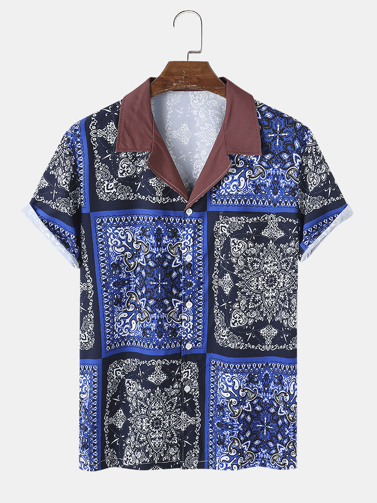 

Mens Baroque Pattern Print Ethnic Short Sleeve Shirts