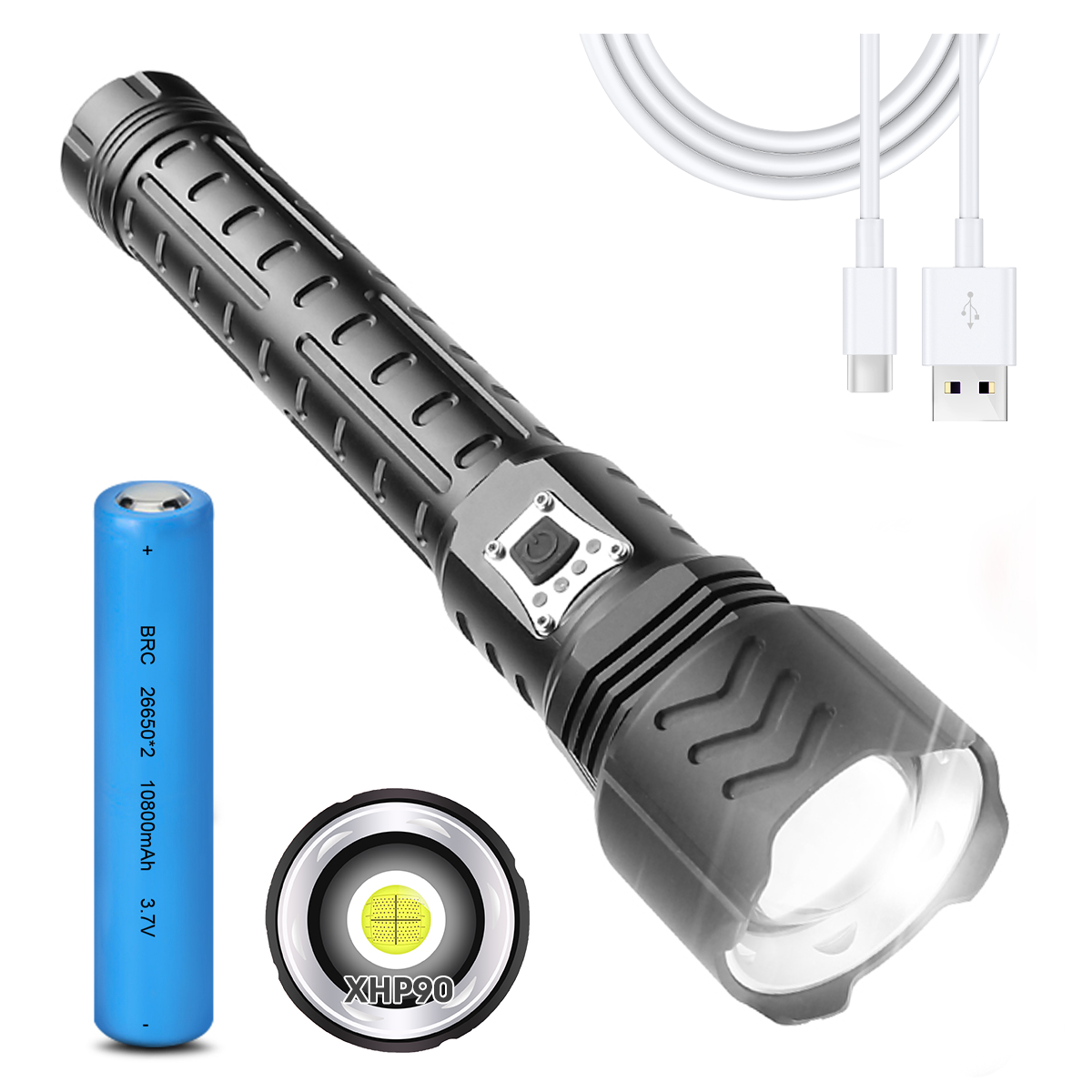 Portable USB Rechargeable 5 Modes & Zoomable P70.2 Tactical Flashlight High Brightness Waterproof