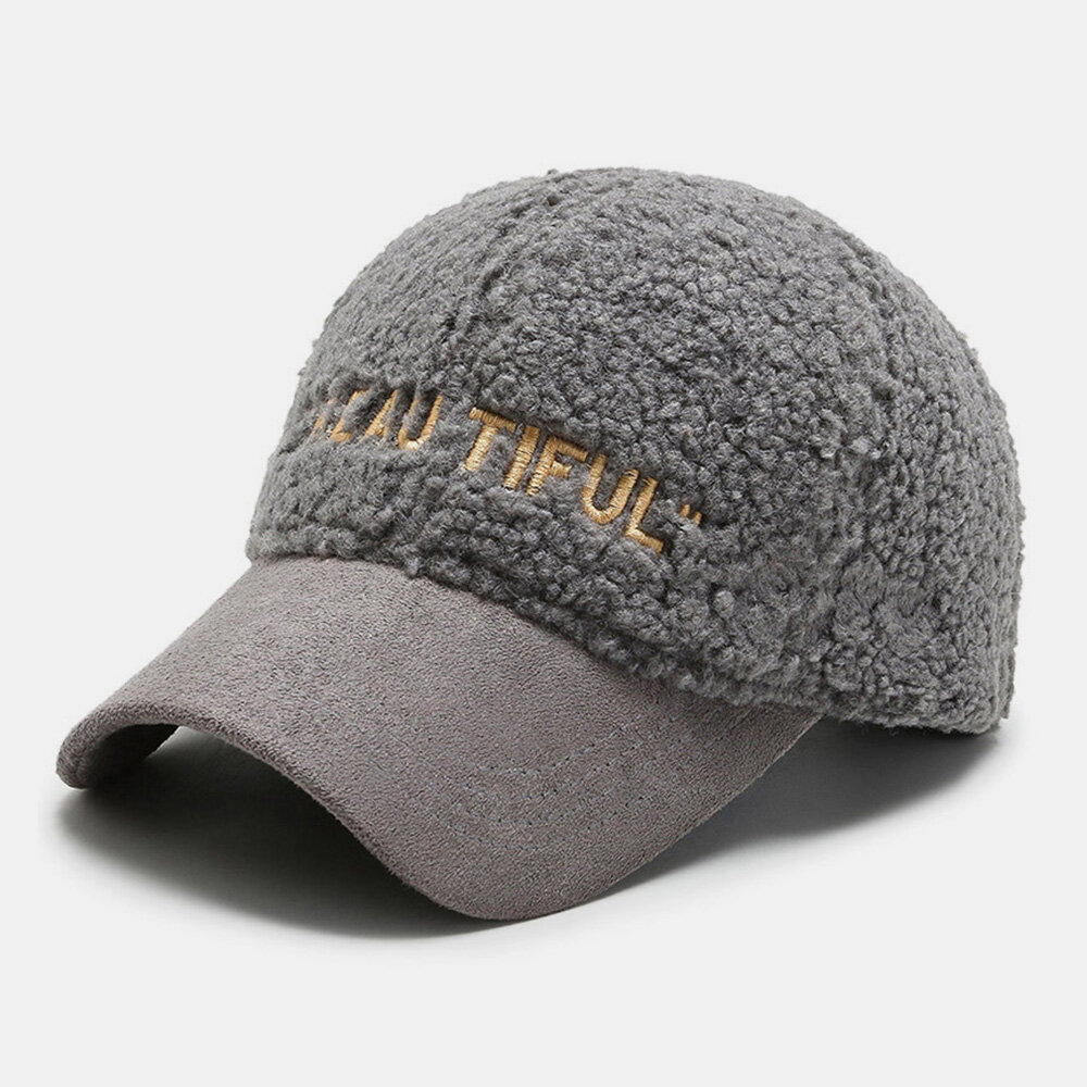 Men Newsboy Caps Lambswool Letter Embroidery Patchwork All-match Warmth Baseball Cap for Women