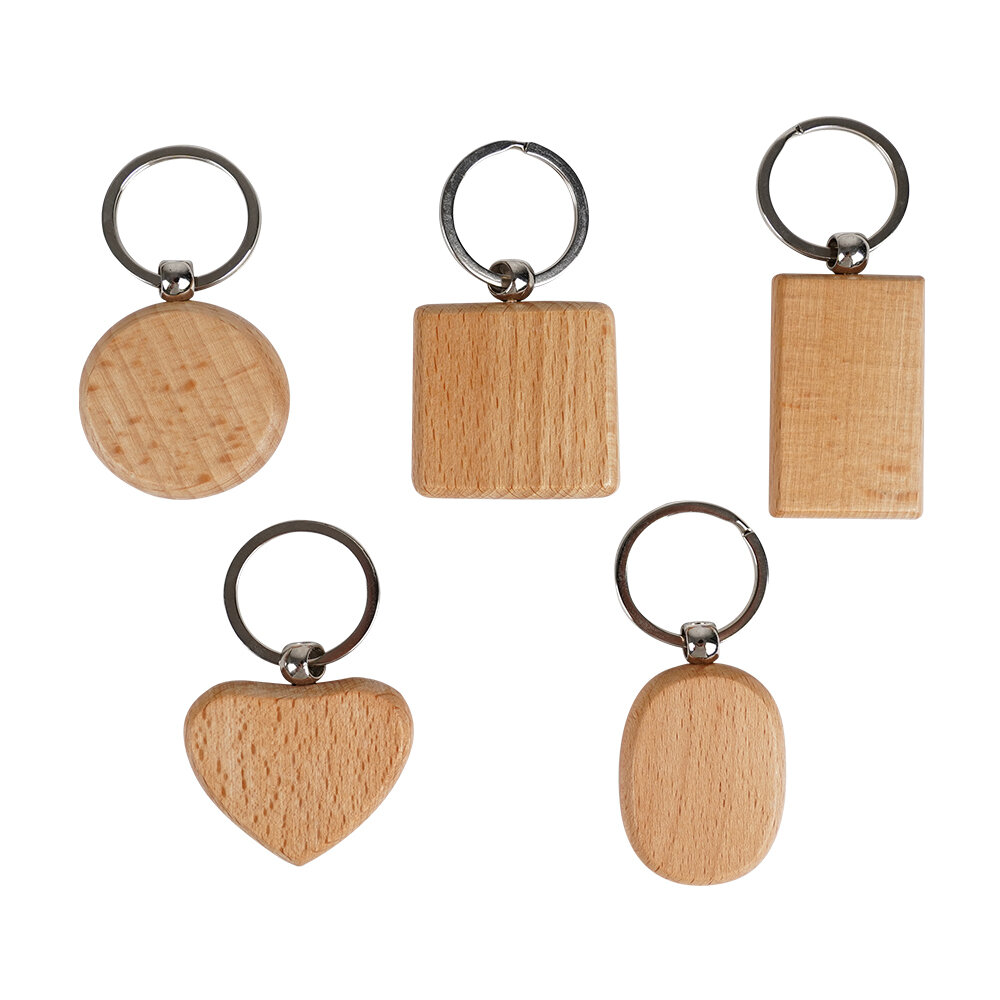 TWOTREES® 5-delige lege houten sleutelhanger Diy houten sleutelhanger Sleutelhanger Anti-verloren houtaccessoires voor lasergravure