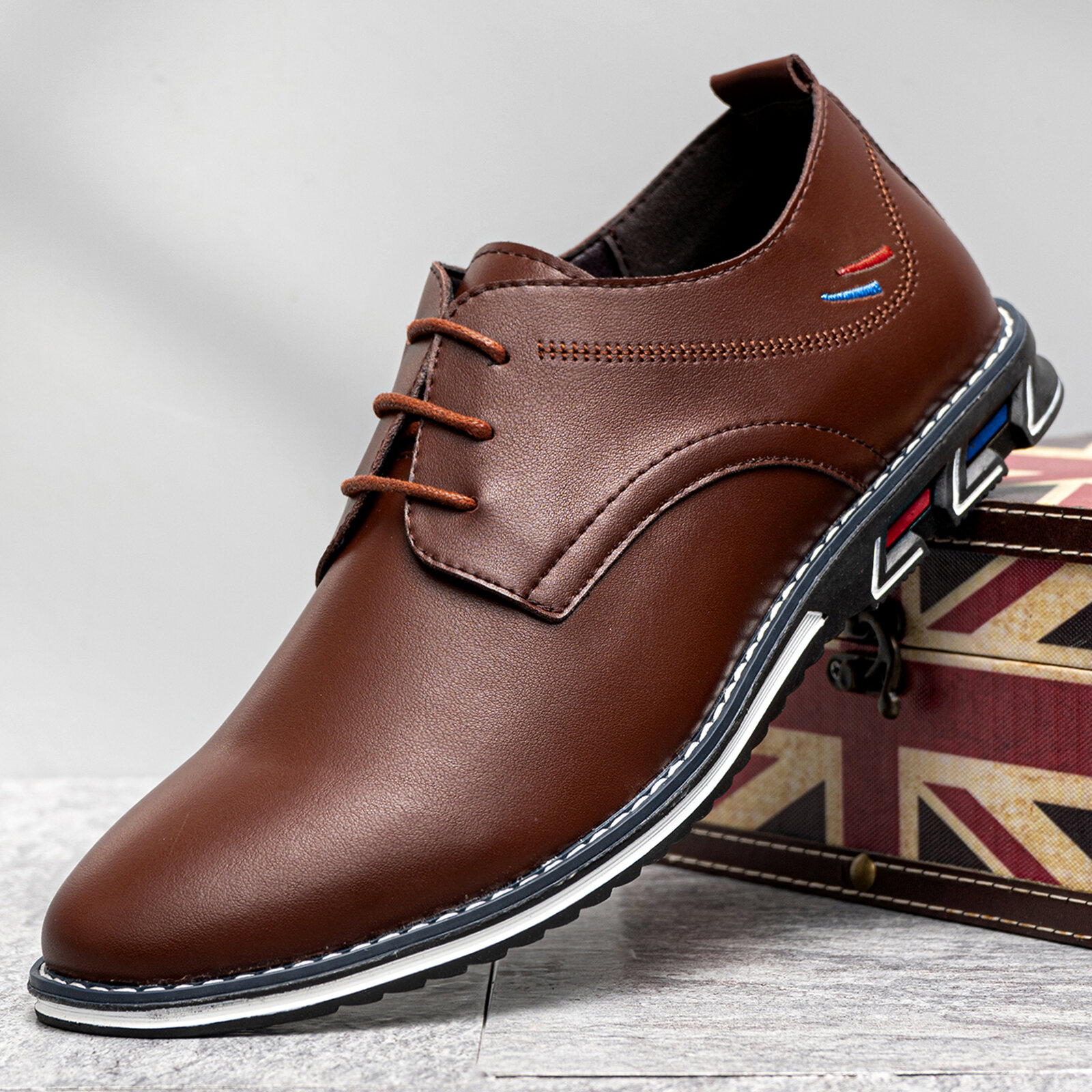Men Embroidered Lace Up Derby Casual Business Shoes