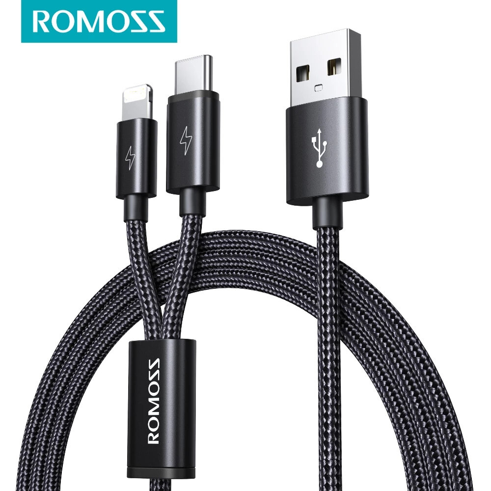 

ROMOSS CB219 2 in 1 for Lightning Type-C 2.1A Data Cable for Samsung Galaxy S21 Note S20 ultra Huawei Mate40 P50 OnePlus
