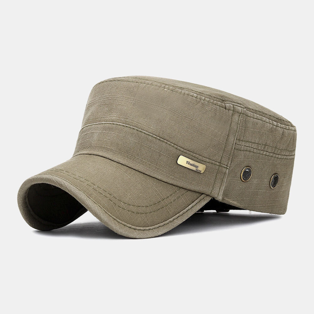 Men Cotton Solid Color Make-old Adjustable Large Mesh Sunscreen Flat Hat Military Cap
