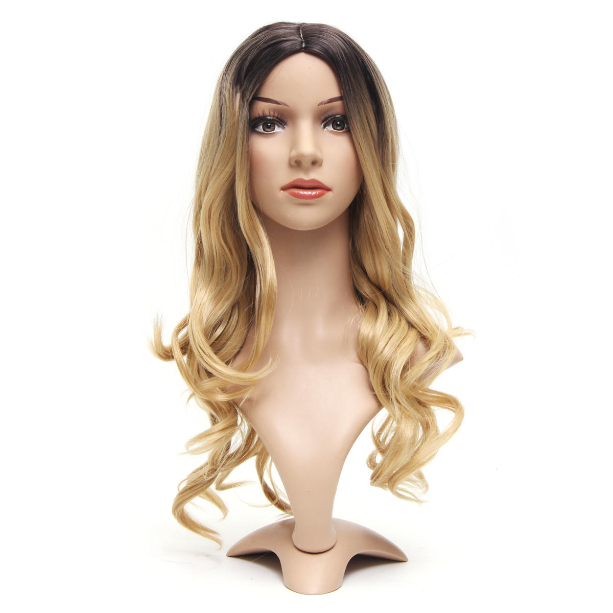 Women Wig Full Synthetic Long Wavy Hair Ombre Blonde Party Wigs