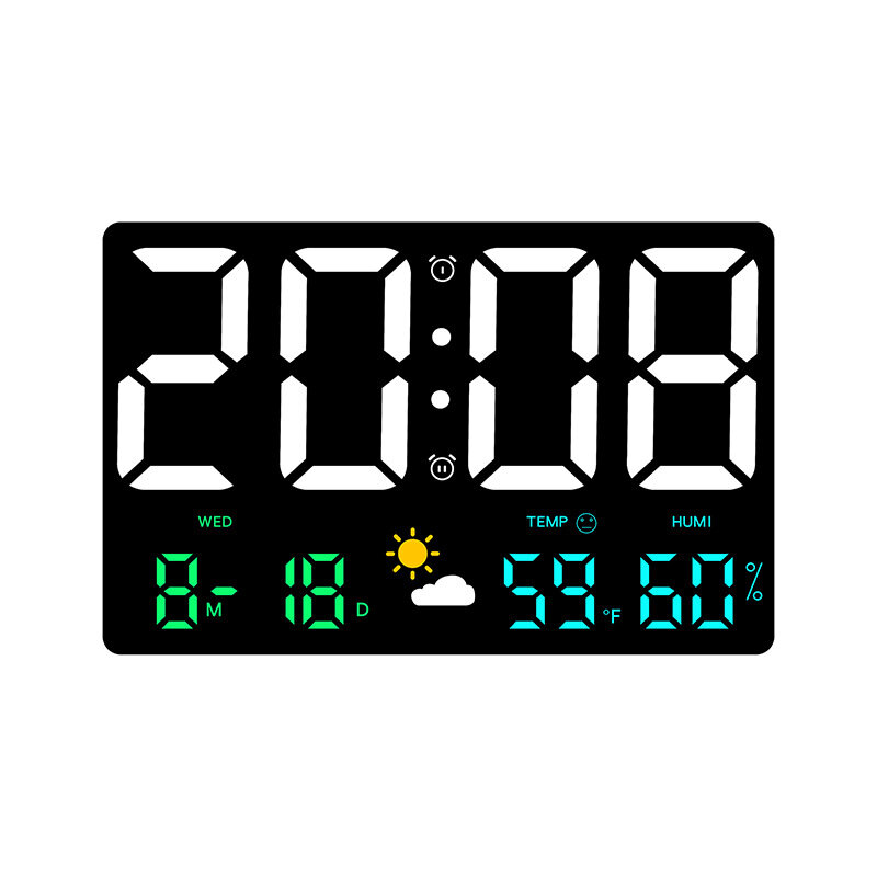 

High-Definition Large-Screen Rectangle Wall Clock Temperature and Humidity Display Weather Clock Multi-Function Color Di