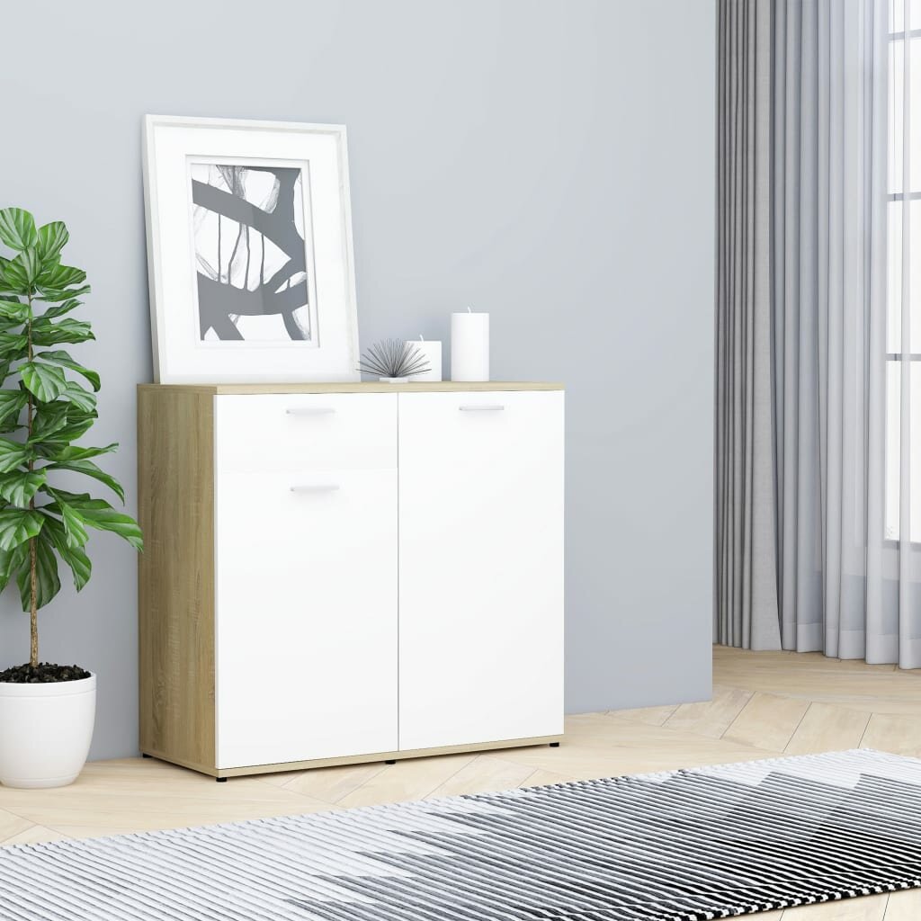 

Sideboard White and Sonoma Oak 31.5"x14.1"x29.5" Chipboard