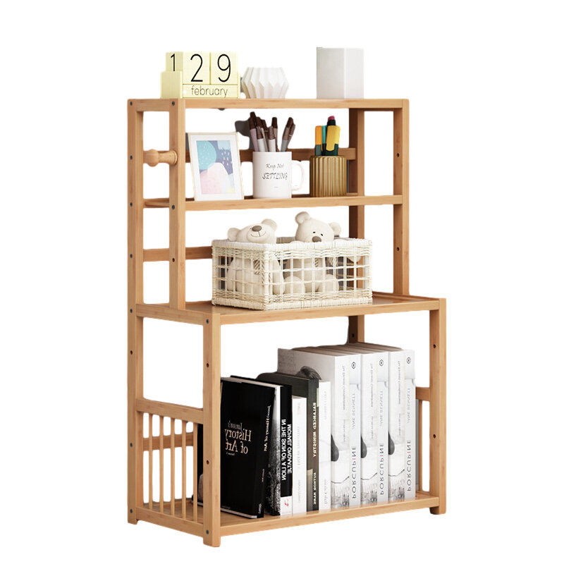 

Bamboo Desktop Bookshelf Four Layers Version Student Book Stationery Storage Stand Home Office Accessories Storage Decor