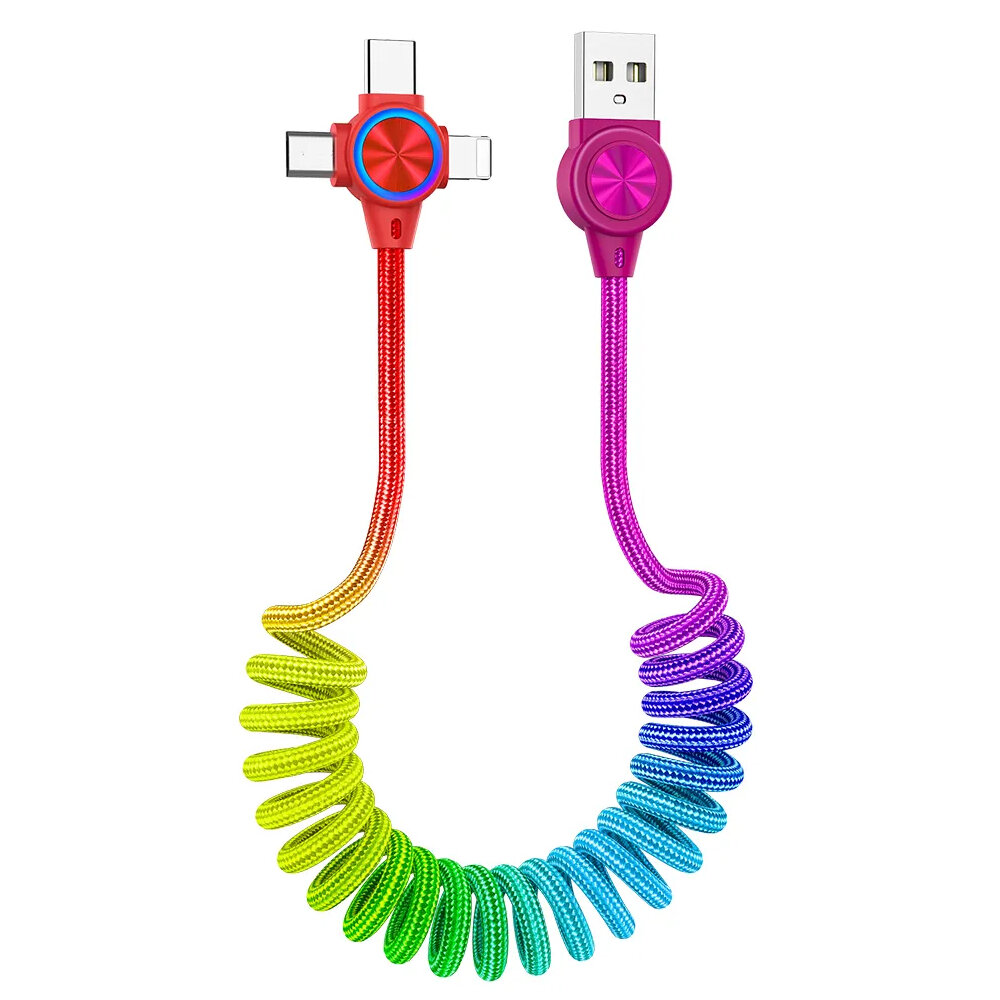 3A 3in 1 USB-A to iP/Type-C/Micro USB Spring Cable Fast Charging Data Transmission Copper Core Line 1M Long for Huawei M