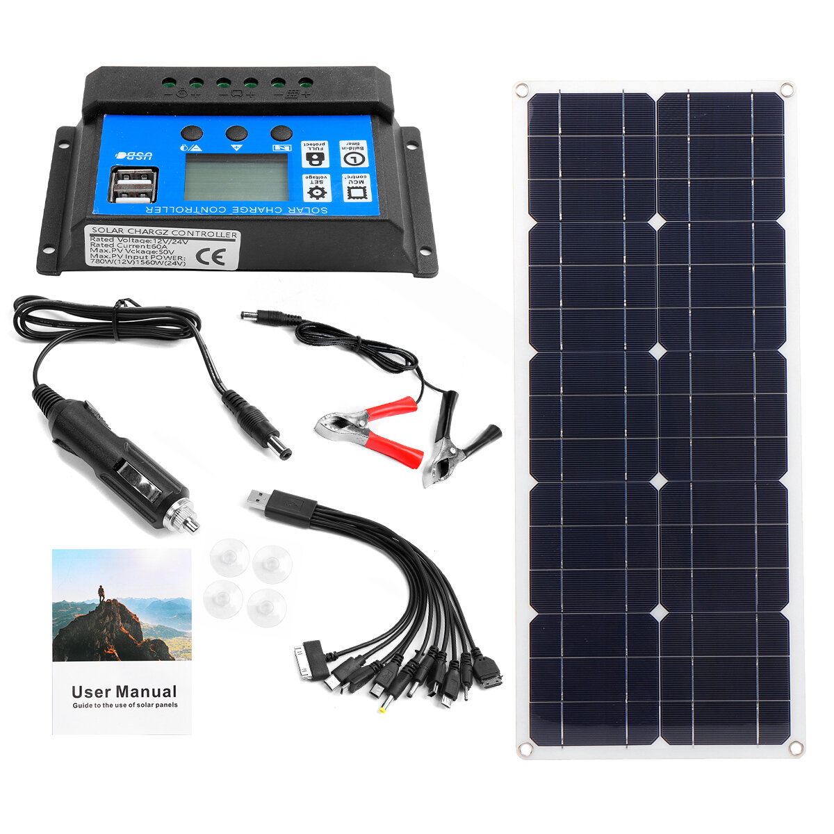 

60A/100A Solar Panel kit Dual USB Controller Solar Cell for Yacht RV Battery Charger