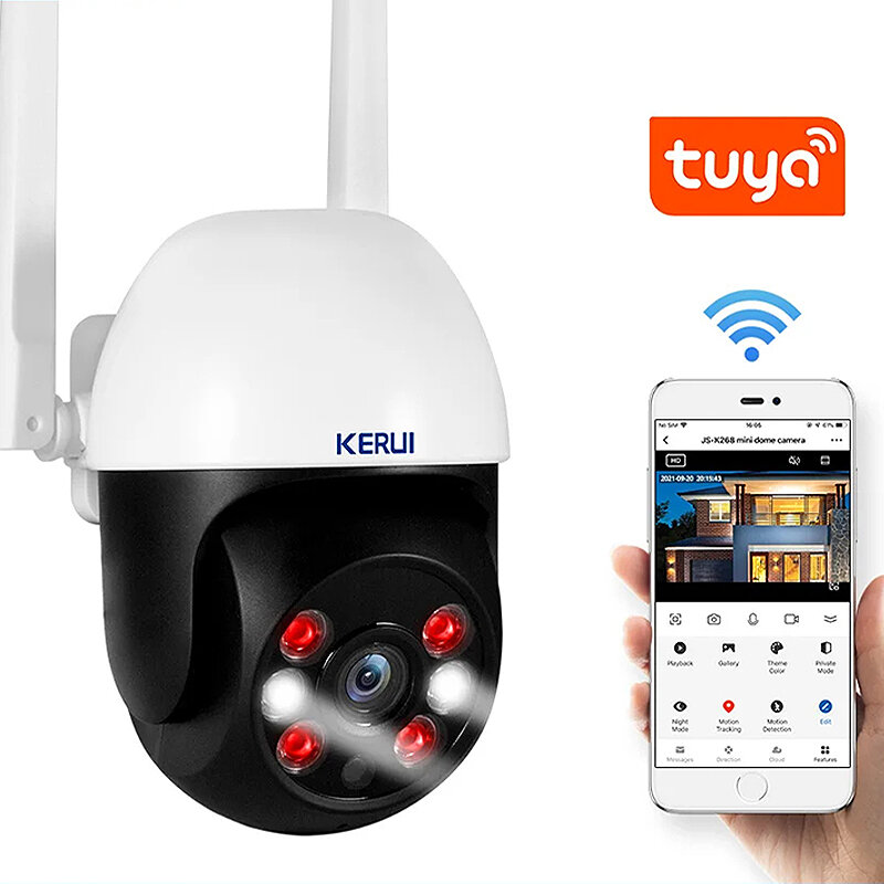 

KERUI K268 Tuya 3MP PTZ WiFi IP Wireless Camera Smart Outdoor Home Security 4X Digital Zoom Dome Camera Motion Tracking