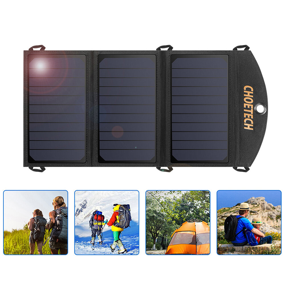 [US Direct] CHOETECH 19W Solar Panel Dual USB Port Waterproof Lightweight Phone Charger Outdoor Camping Travel