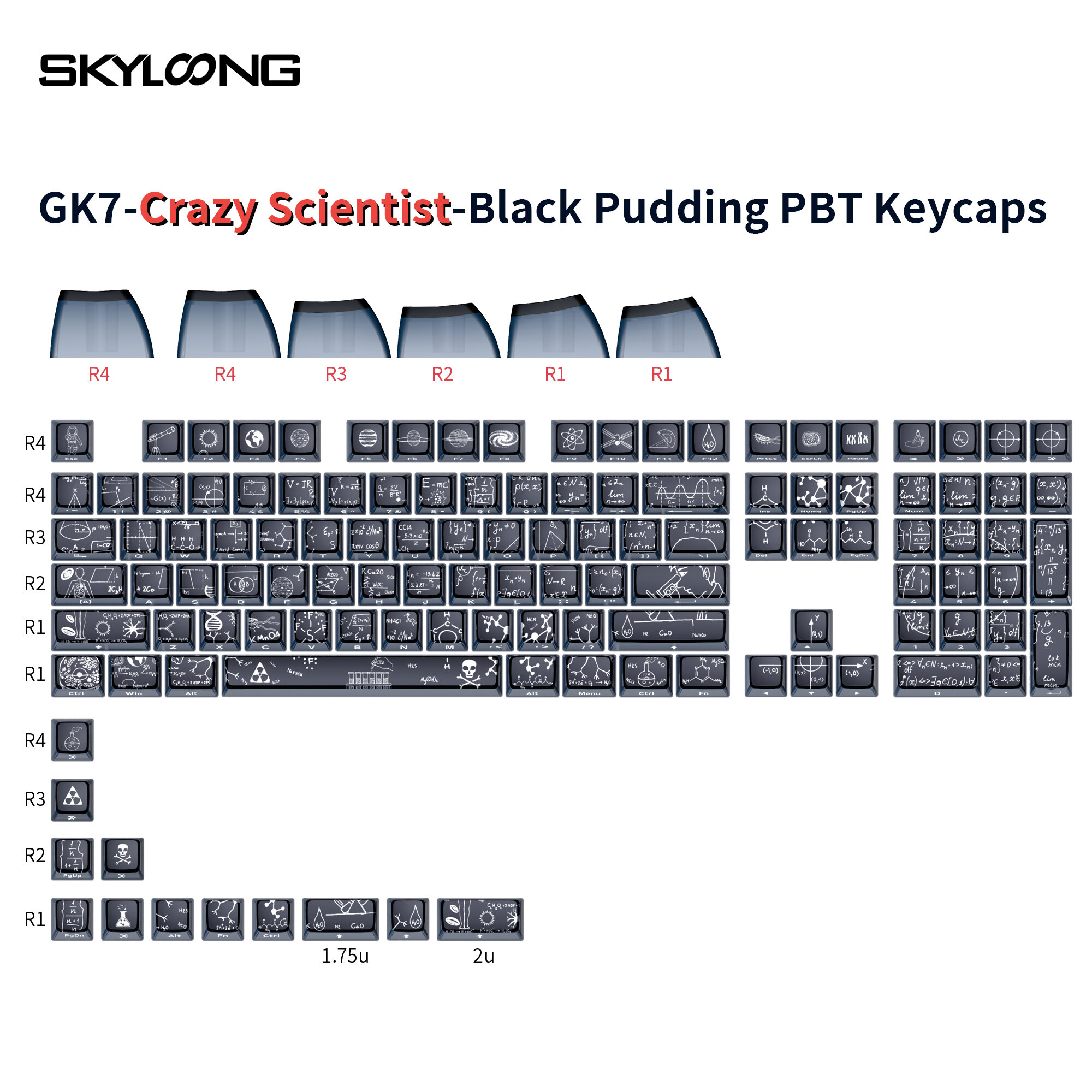 

SKYLOONG GK7 120 Keys Black Jelly Keycap Set Crazy Scientist PBT Custom Keycap for Gaming Mechanical Keyboards