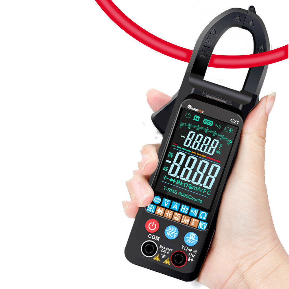 

MUSTOOL C21 AC/DC Current Voltage Digital Clamp Meter Large Color Screen NCV 6000 Counts True RMS Automatic Measurement