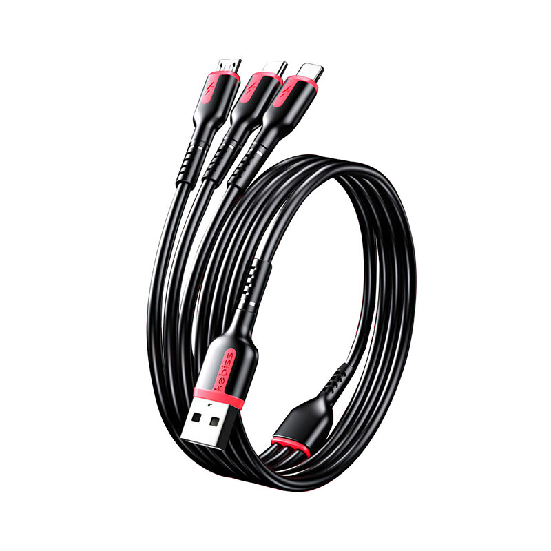 

6A 66W USB-A to iP/Type-C/Micro USB Cable Fast Charging Data Transmission Copper Core Line 1M/2M Long for iPhone 12 13 1