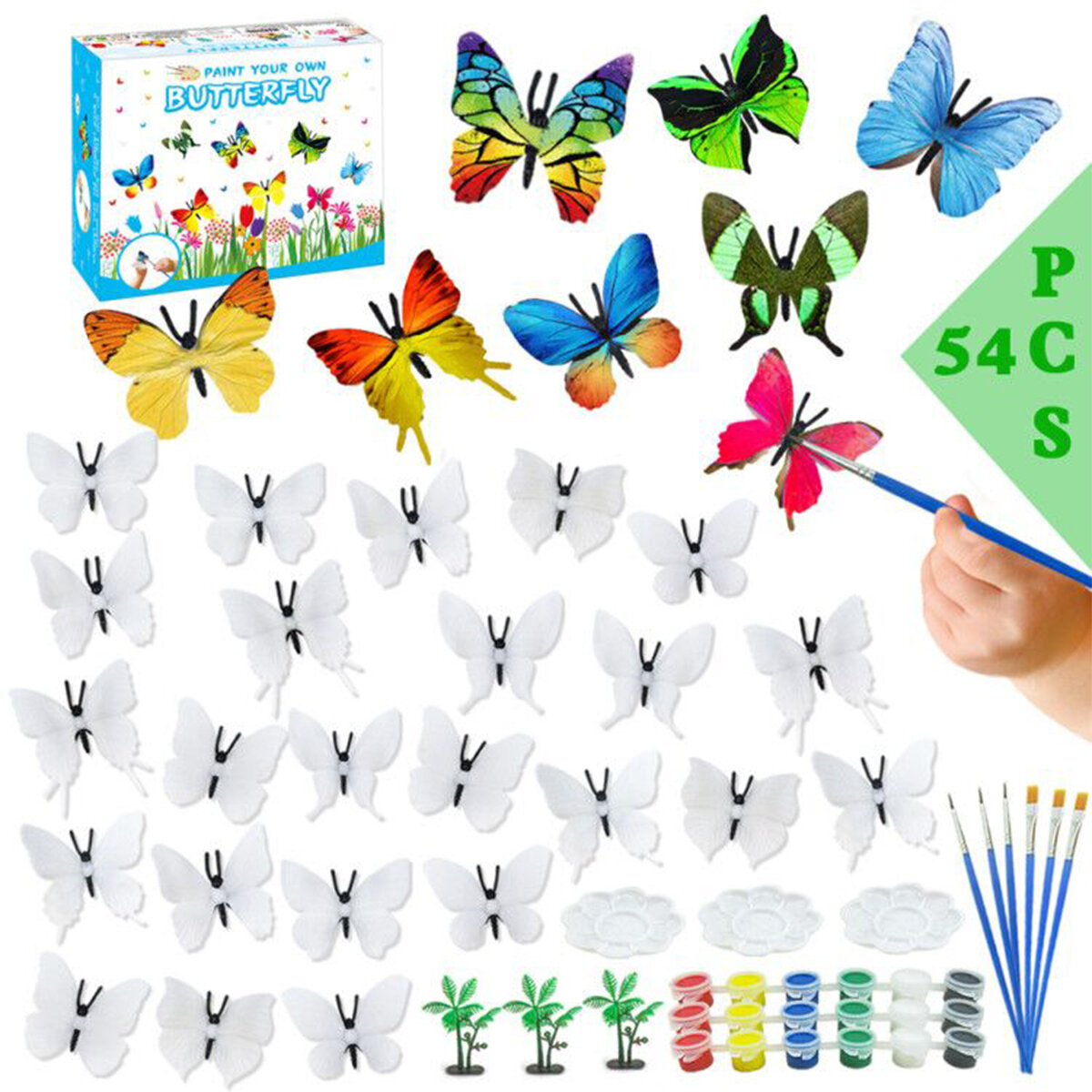 

54pcs/set DIY Painting Butterflies Hand-painted Paint Art Crafts Graffiti Pigment Set Kids Children Educational Toys