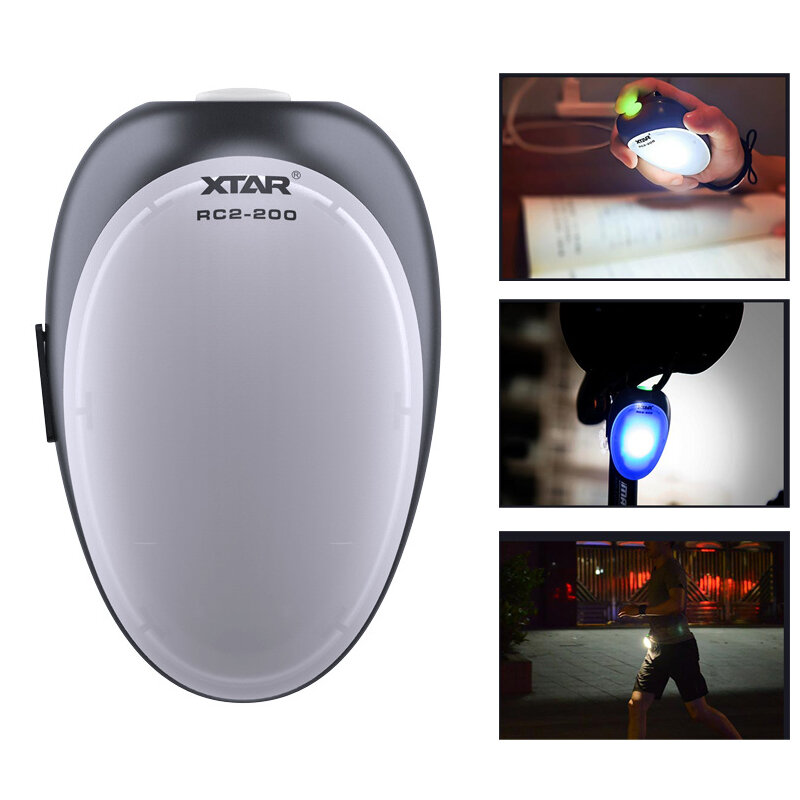 Ручной фонарь XTAR RC2-200 с RGB-светодиодами, 3 режимами работы, аккумулятором и возможностью зарядки во время использования для безопасности на природе и беге.