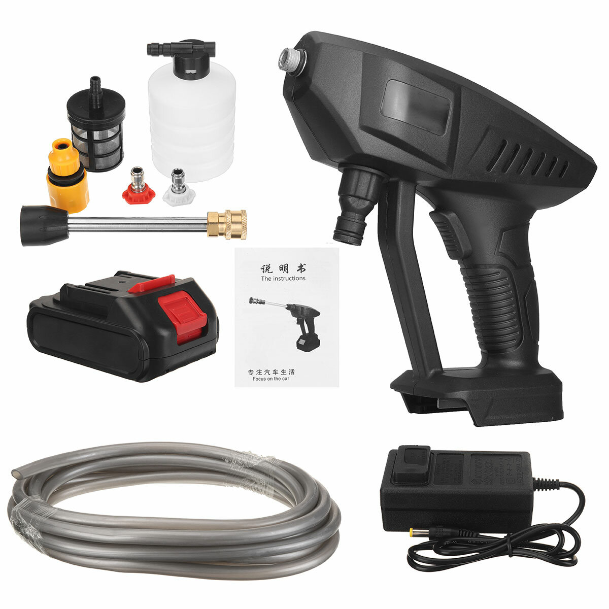 288VF Cordless Electric High Pressure Washer Car Cleaner Water Spray Guns Water Hose Cleaning Washing Machine W/ 1/2 Bat