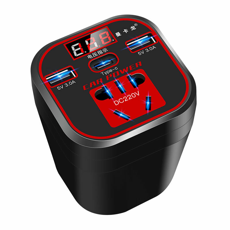 

12V/24V to 220V Car Inverter 200W 3.0 Fast Charge +Type-C Car Charger Socket with Intelligent Digital Display for Phone
