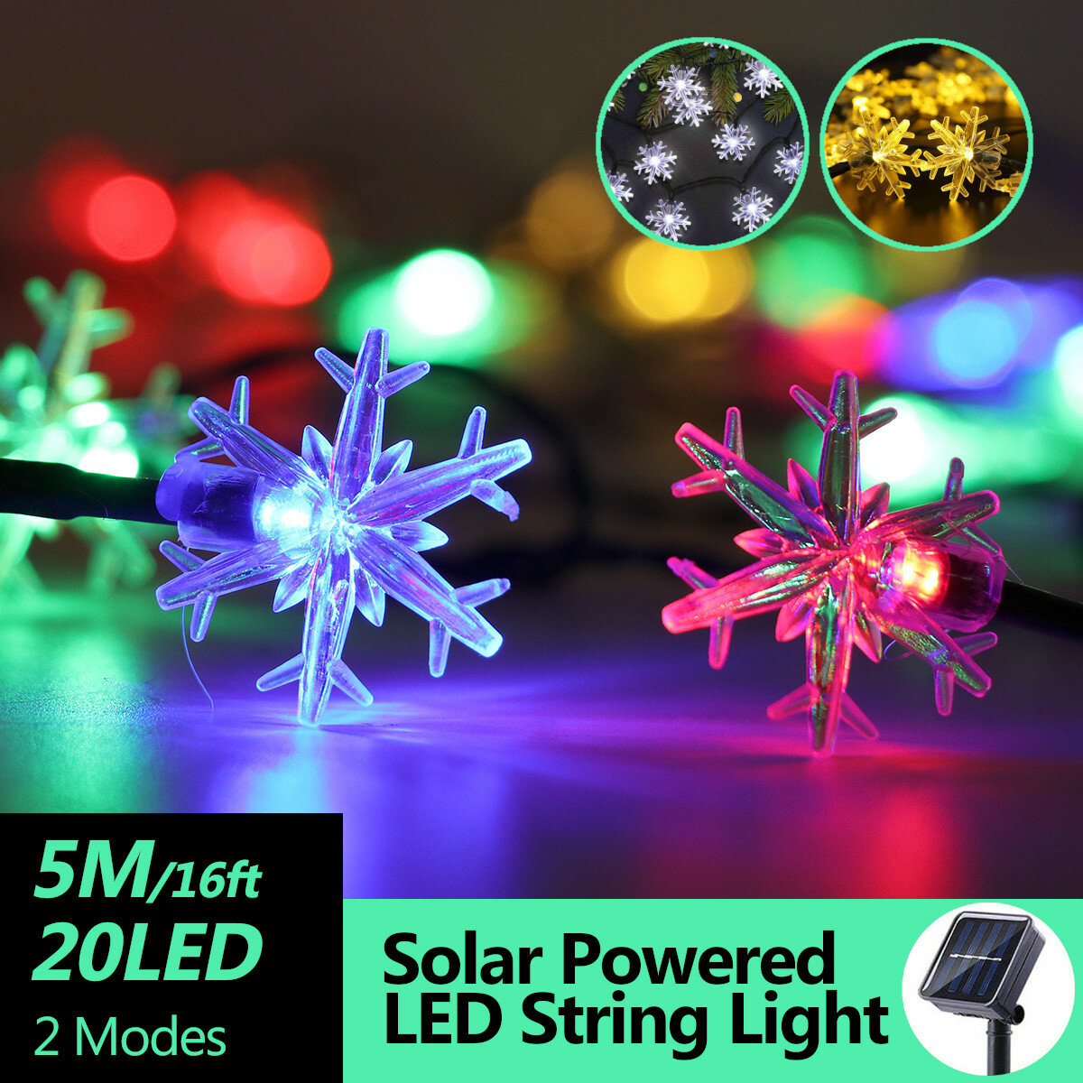 5M 20LED zonne-energie Fairy String Lights Waterproof Christmas Holiday Party Lamp voor Outdoor Deco