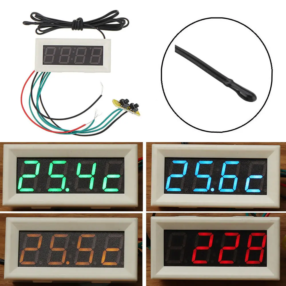 0.56 inch 200v 3-in-1 time + temperature + voltage display with ntc dc7-30v voltmeter white clock digital tube