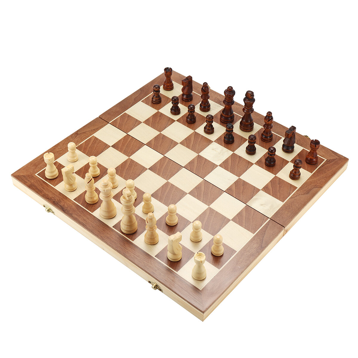 Folding Large Chess Wooden Set Chessboard Magnetic Pieces Wood Board Gift Toy US 