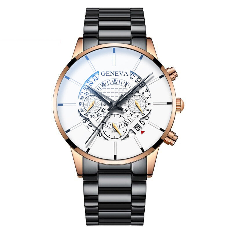 Decorated Pointer Business Style Men Watch Calendar Stainless Steel Band Quartz Watch