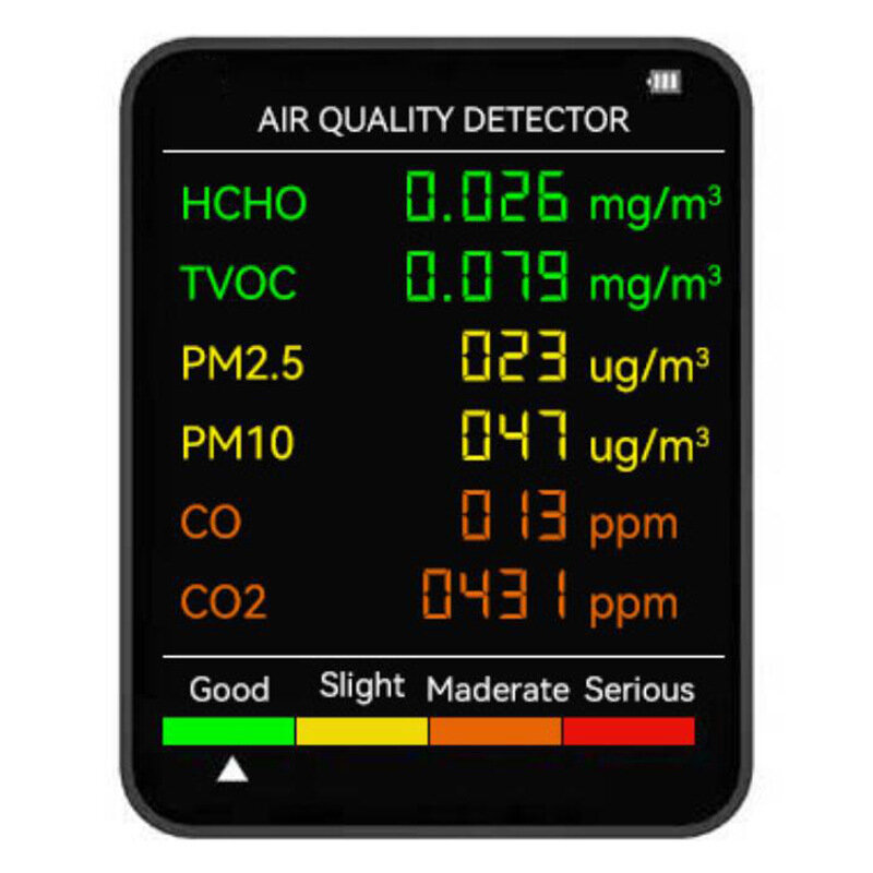 6 in 1 PM2.5 PM10 HCHO TVOC CO CO2 Monitor Multifunctionele luchtkwaliteitstester voor thuiskantoorh