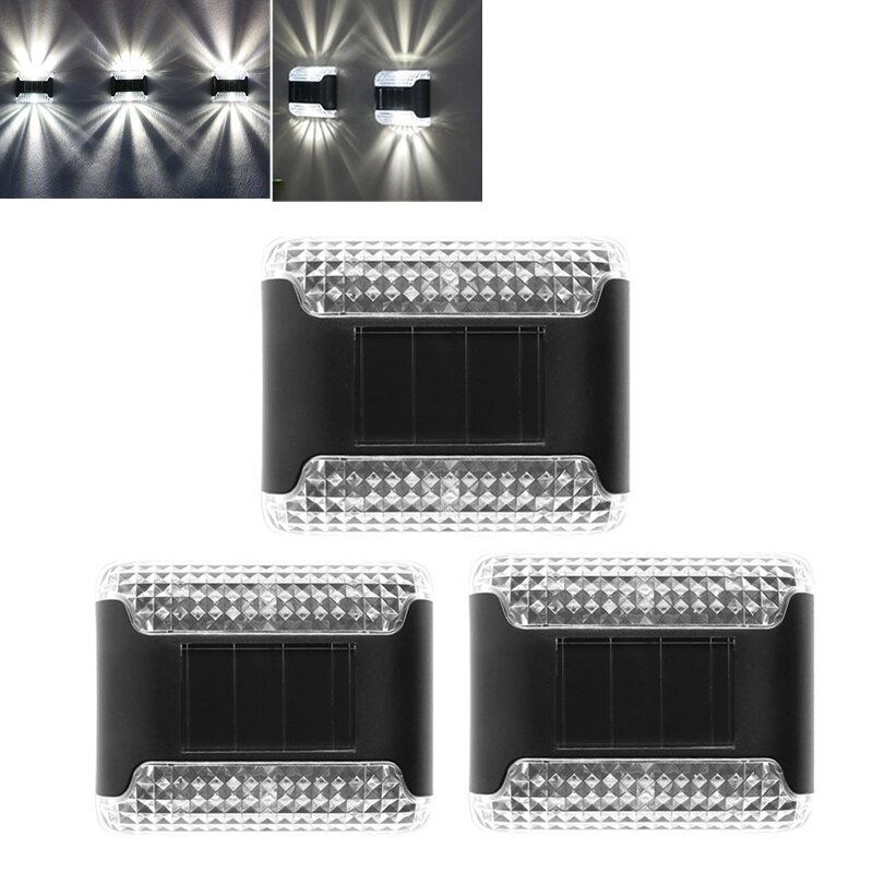 

3pcs LED Solar Wall Light Outdoor Up and Down Garden WhiteLight Lamp for Home Porch Fence Stairs Wall Backyard