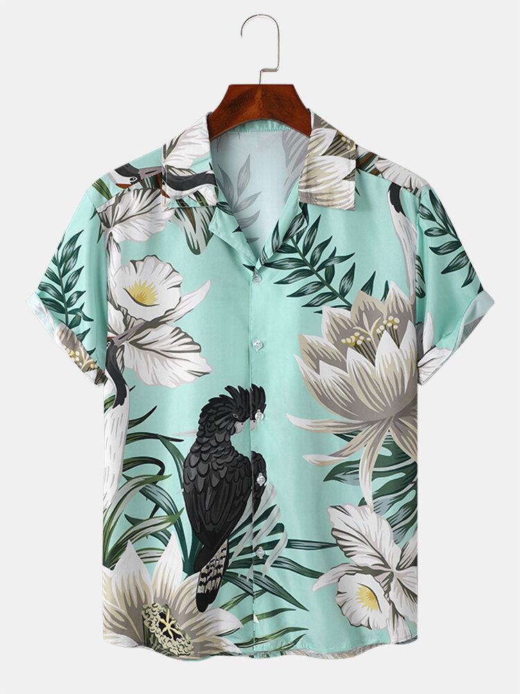 Heren Floral & Bird Graphic Soft Ademende, sierlijke vrijetijdsoverhemden