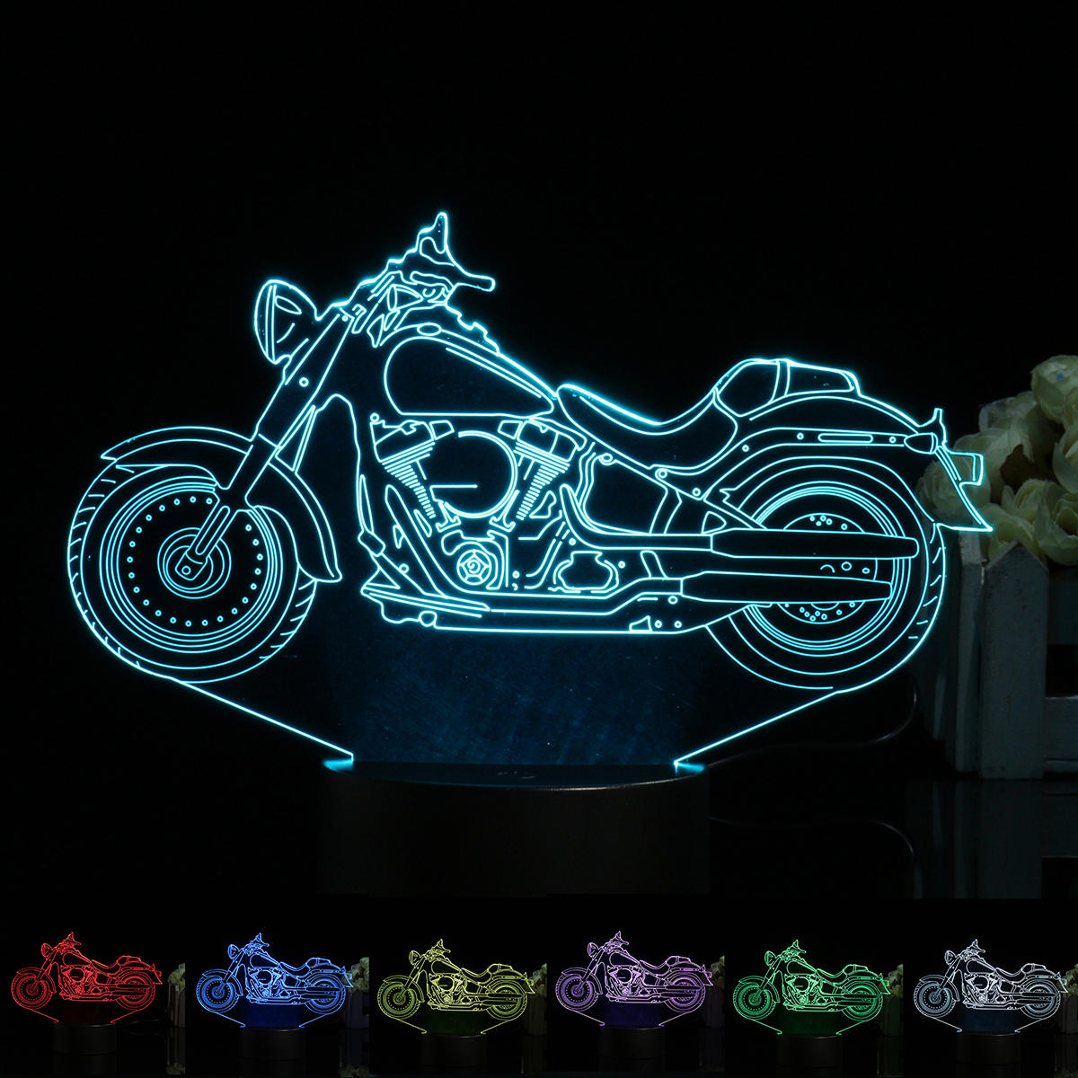 3D Illusion Motorcycle LED Desk Lamp 7 Color Change Touch Switch Night Light