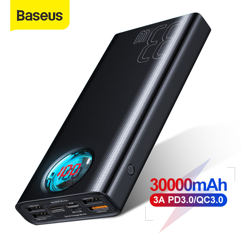 

Baseus 30000mAh Power Bank 5 Outputs and 3 Inputs 18W USB-C PD3.0 QC3.0 Fast Charging LED Digital Display External Batte