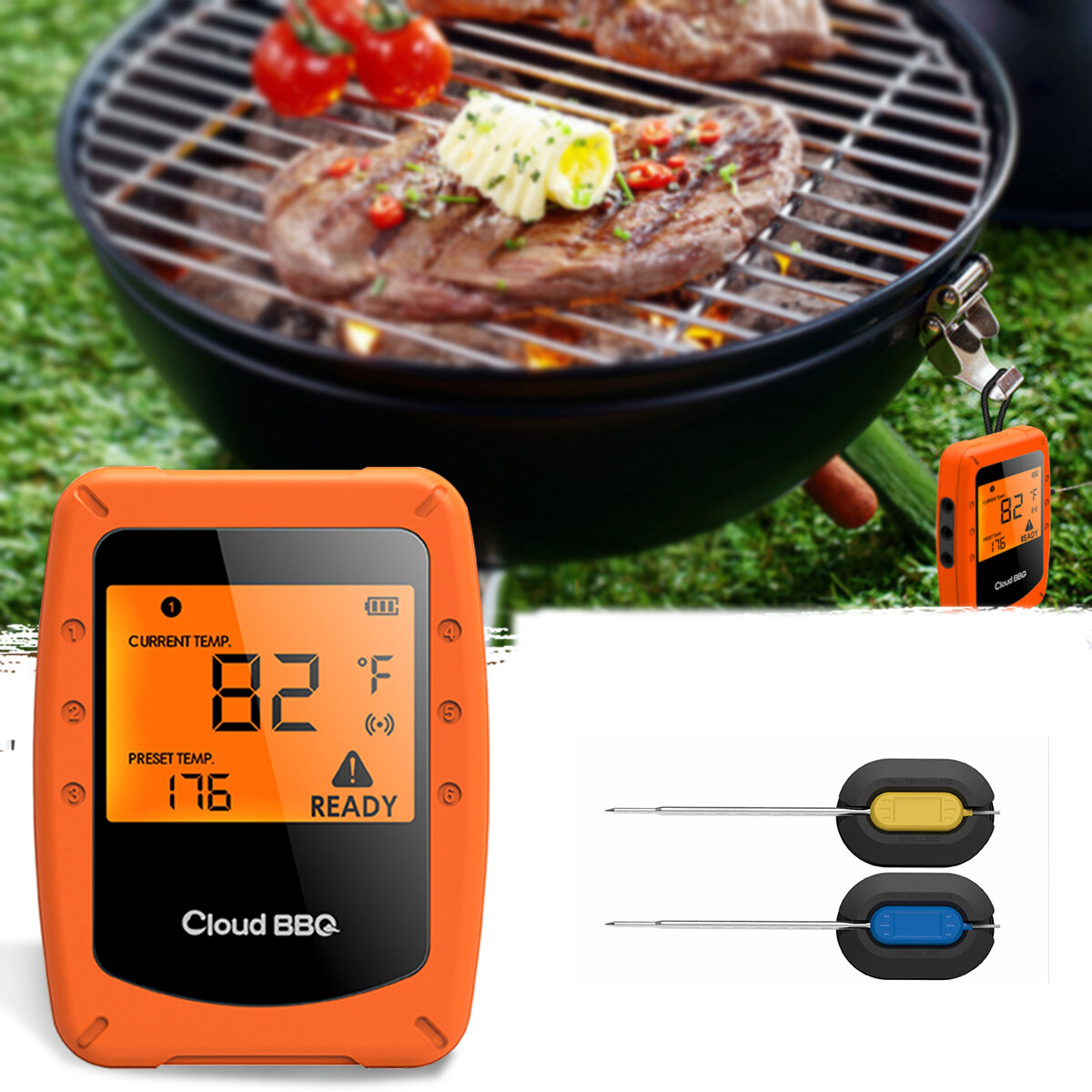 IOS ve Android için Bluetooth ve Wifi ile bağlanabilen 2 kablosuz akıllı BBQ termometre fırın et yiyecek probu