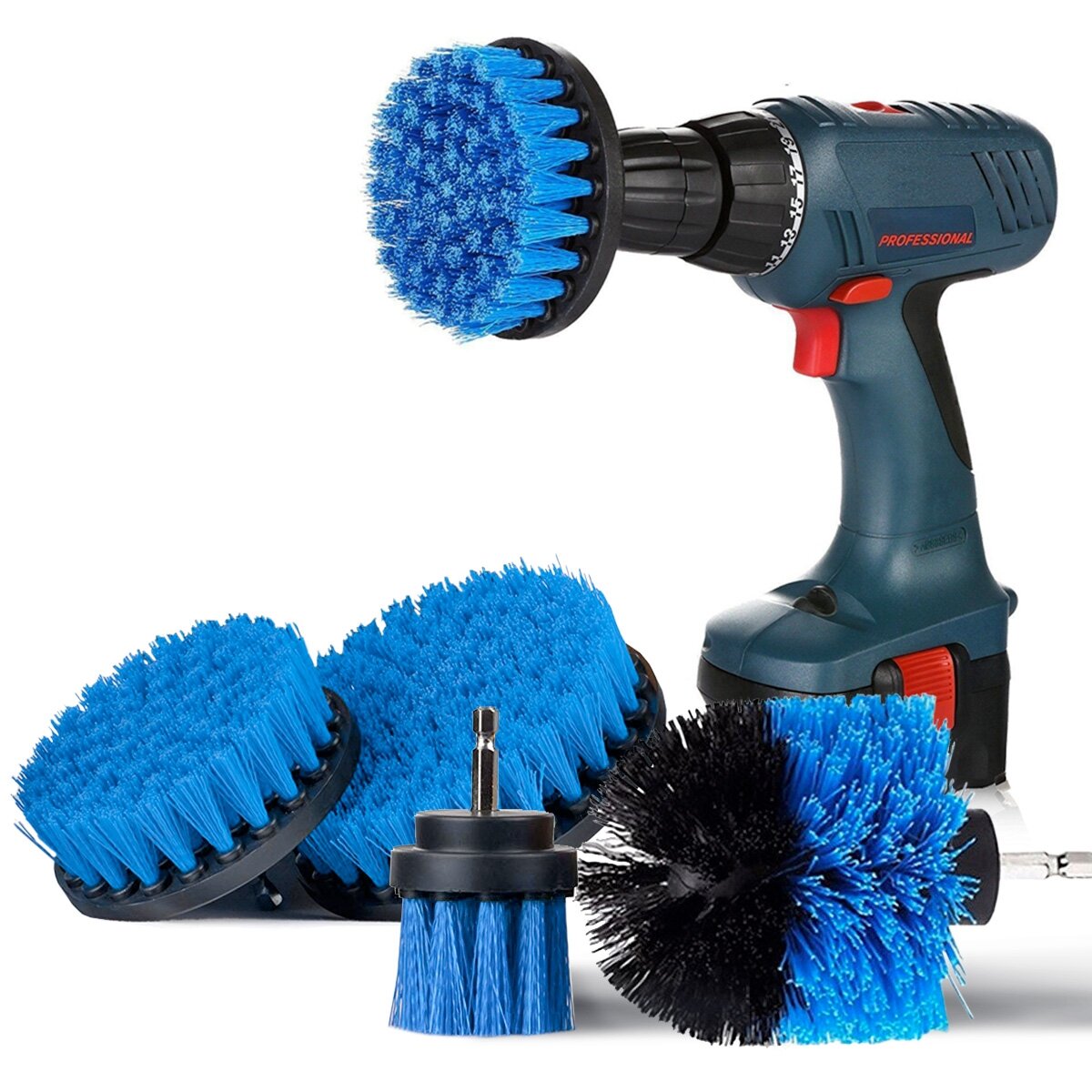 SAFETYON 4 Pieces Drill Brush Attachment Electric Drill Brushes for Cleaning Pool Tile Flooring Bric