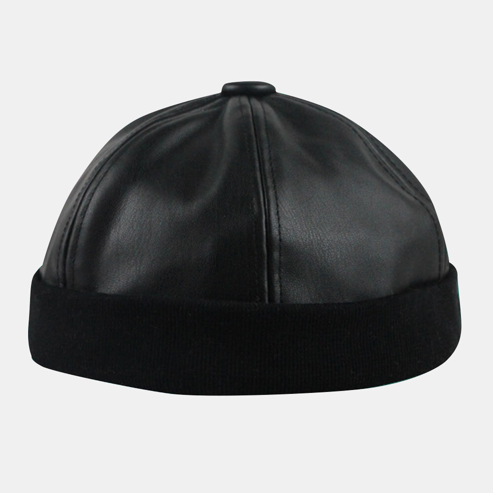 

Men PU Leather Hip-hop Style Street Trend Fashion Solid Color WInter Keep Warm Landlord Skull Hat