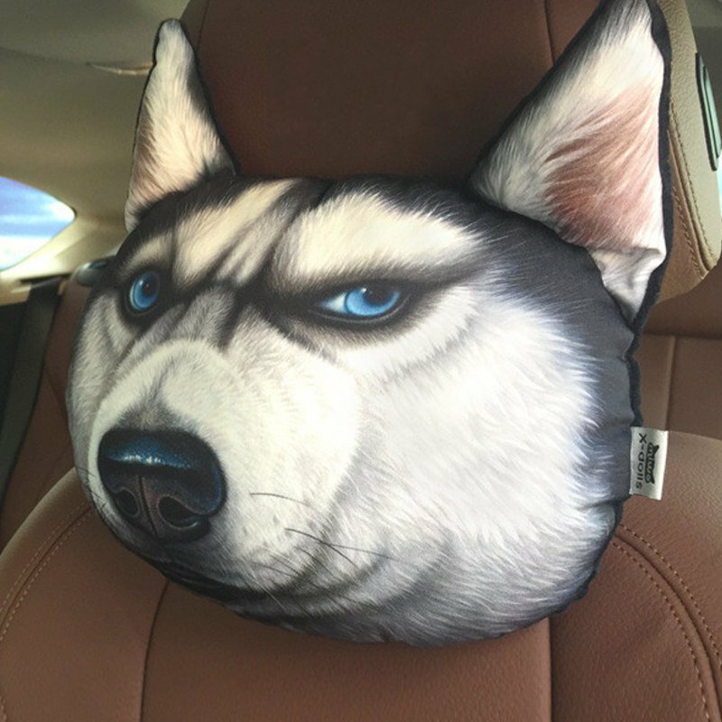 3D Husky Car Head Rest Comfortabele Ademende Cartoon Neck Support Kussen
