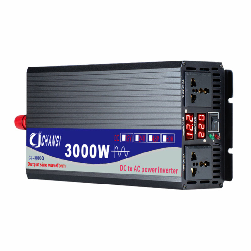3000W Pure Sine Wave Inverter DC 48V/60V/72V to AC 220V/110V Dual Socket Dual Digital Display