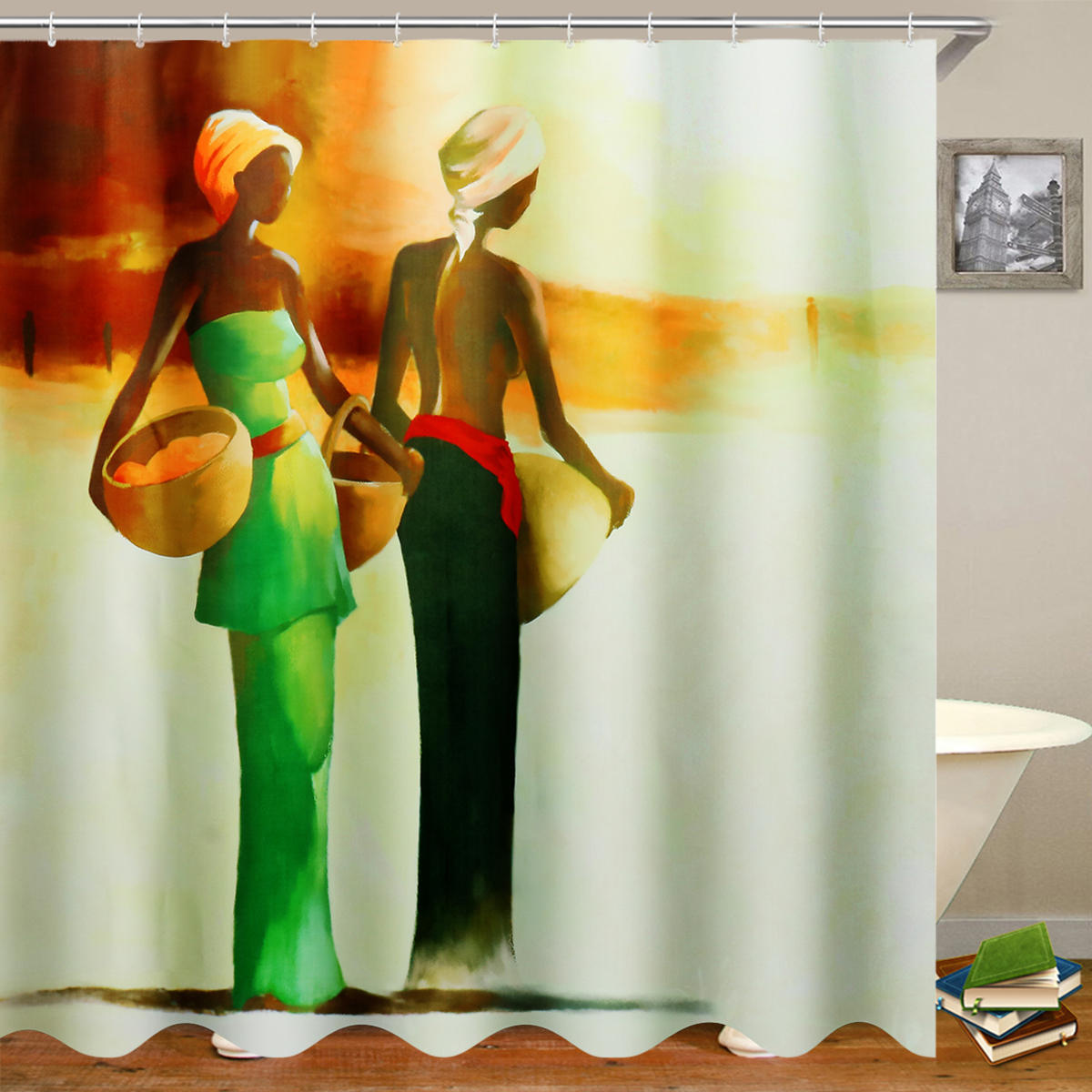 3D Bathroom Shower Curtain African Woman Shower Curtain Black Girl Bathroom Waterproof Polyester Fabric for Bathtub Deco