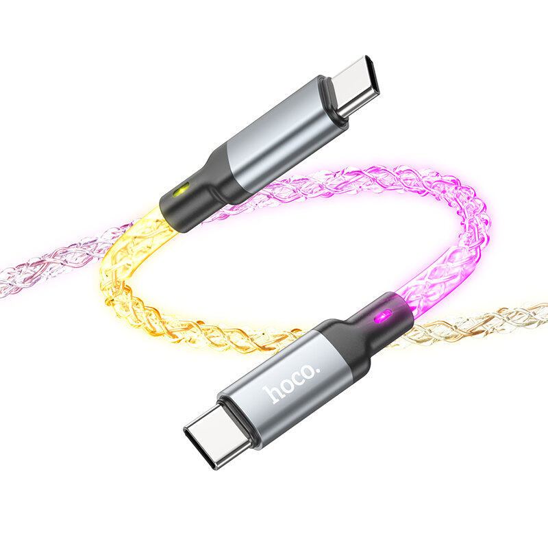 

HOCO U112 60W 3A Type-C to Type-C Cable Soft Colorful Led Lights Shine Fast Charging Data Cable Data Transmission Thicke