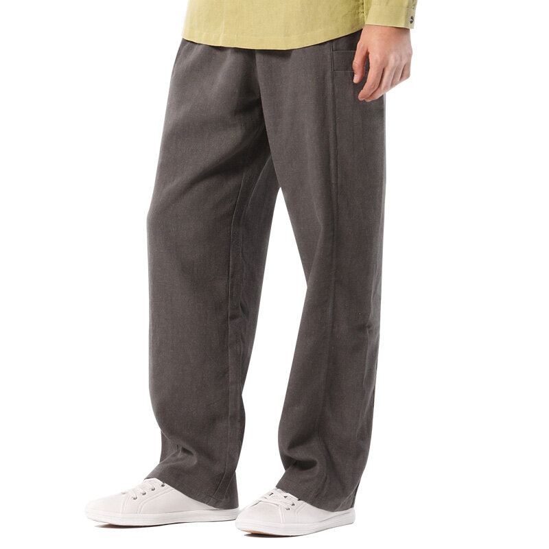 Men's casual solid color baggy loose elastic trousers cotton sweatpants ...